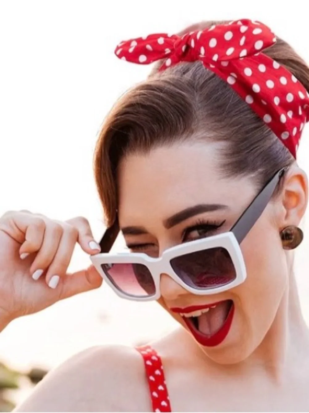 Hicarer Red Polka Dot Headband Wired Bandana Twist Bow, Small Dots.